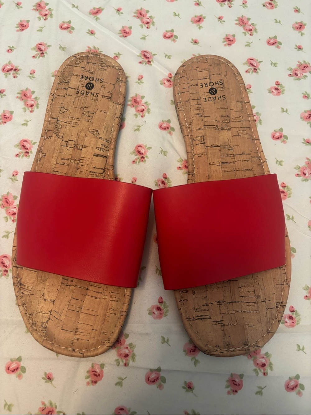 Shade & Shore Red Slide Cork-Effect Footbed Sandals